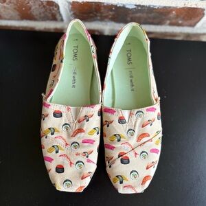 TOMS Alpargata Natural Sushi Dinner Print Slip-on Shoes Size 7 Rare
